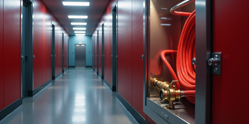 知名消防设备制造商标识，蓝色背景，现代化设计风格